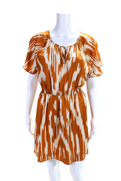 J Crew Womens Silk Satin Abstract Printed V-Neck A-Line Dress Orange Size 4