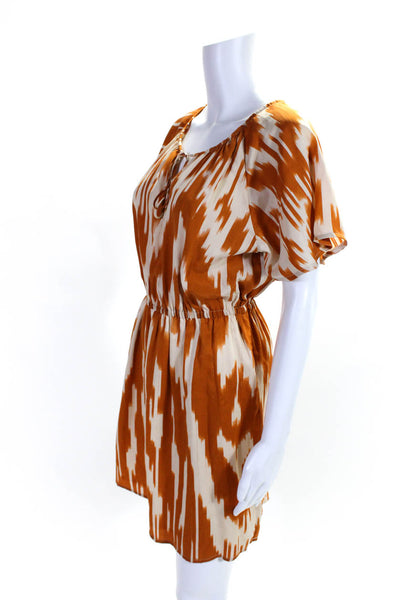 J Crew Womens Silk Satin Abstract Printed V-Neck A-Line Dress Orange Size 4