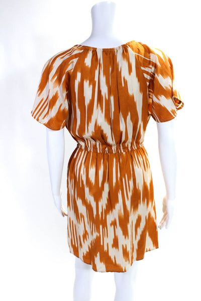 J Crew Womens Silk Satin Abstract Printed V-Neck A-Line Dress Orange Size 4