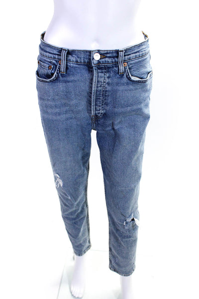 Redone Womens High Waist Button Fly Straight Leg Ankle Jeans Pants Blue Size 29