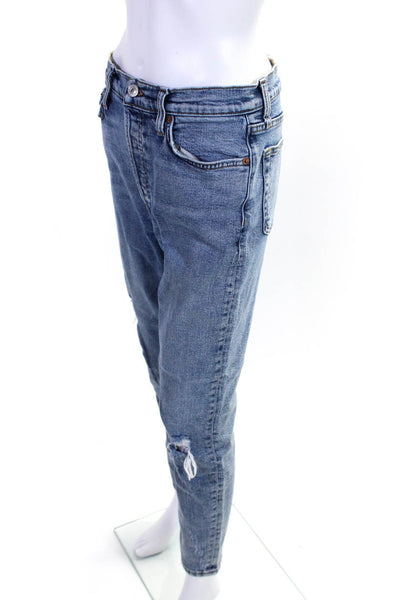 Redone Womens High Waist Button Fly Straight Leg Ankle Jeans Pants Blue Size 29