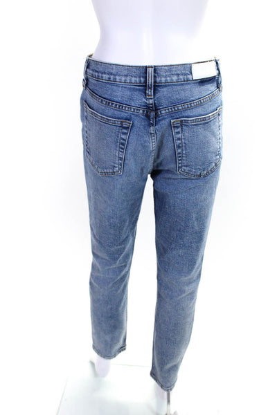 Redone Womens High Waist Button Fly Straight Leg Ankle Jeans Pants Blue Size 29