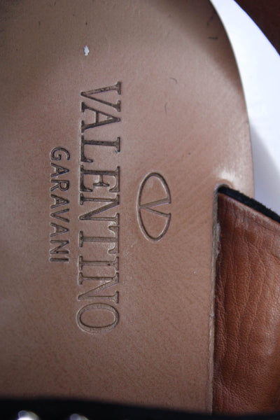 Valentino Garavani Womens Studded Suede Flat Ankle Strap Sandals Black Size 38 8
