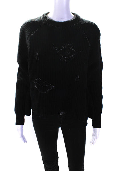 (nude) Womens Embroidered Face Sweater Black Size 12 11547176