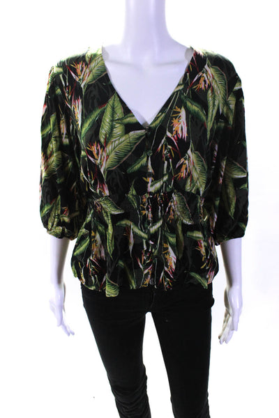 BCBGMAXAZRIA Womens Palm Print Top Green Size 12 14043932