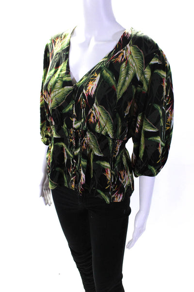 BCBGMAXAZRIA Womens Palm Print Top Green Size 12 14043932