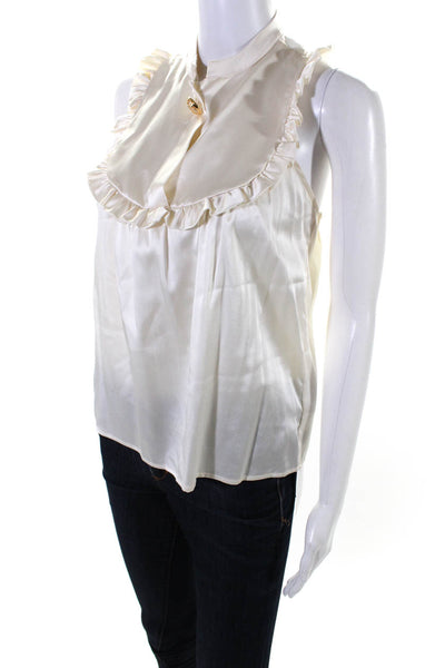 Rory Beca Womens Silk Ruffled Trim Tank Top White Size Extra Small