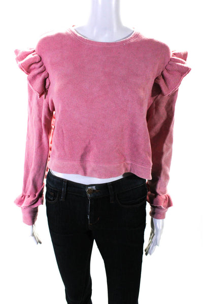 Love Shack Fancy Womens Ruffled Long Sleeved Cropped Sweatshirt Pink Size XS