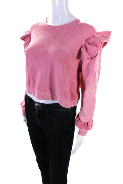 Love Shack Fancy Womens Ruffled Long Sleeved Cropped Sweatshirt Pink Size XS