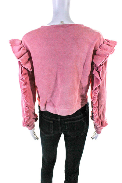 Love Shack Fancy Womens Ruffled Long Sleeved Cropped Sweatshirt Pink Size XS