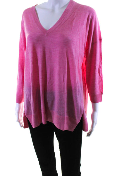 J Crew Womens Merino Wool Split Hem 3/4 Sleeve V-Neck Knit Top Light Pink Size M