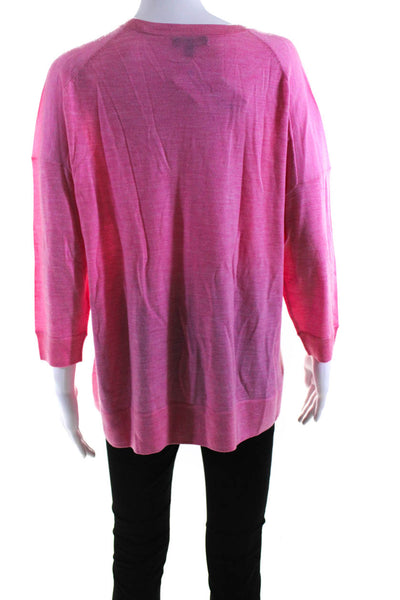 J Crew Womens Merino Wool Split Hem 3/4 Sleeve V-Neck Knit Top Light Pink Size M