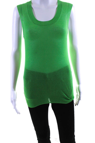 Tory Burch Womens Cotton Thin-Knit Sleeveless Crewneck Vest Top Green Size L