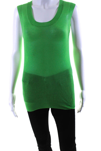 Tory Burch Womens Cotton Thin-Knit Sleeveless Crewneck Vest Top Green Size L