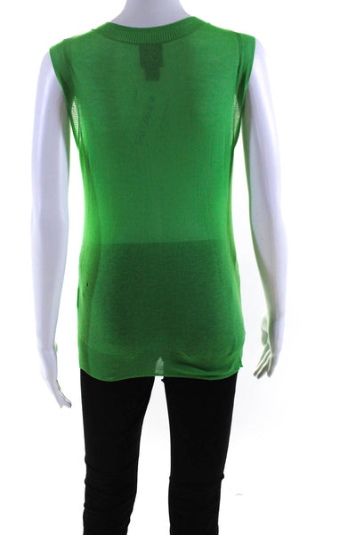 Tory Burch Womens Cotton Thin-Knit Sleeveless Crewneck Vest Top Green Size L