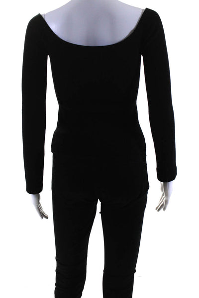 Helmut Lang Women's Off The Shoulder Long Sleeves Ribbed Blouse Black Size XS