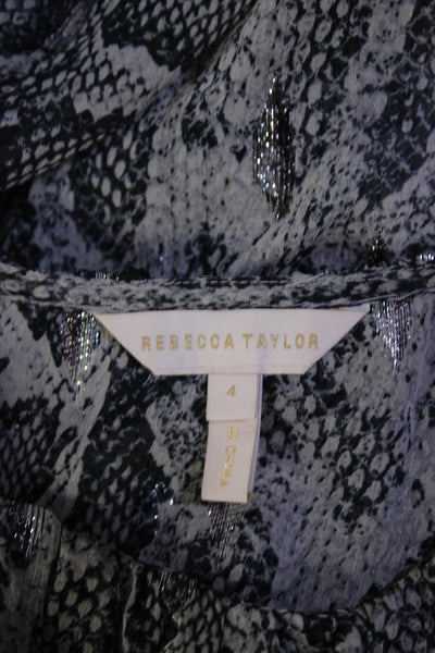 Rebecca Taylor Womens Silk Animal Print Ruffled Blouse Gray Black Size 4