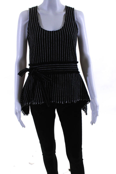 10 Crosby Derek Lam Womens Striped Tank Top Black White Cotton Size 4