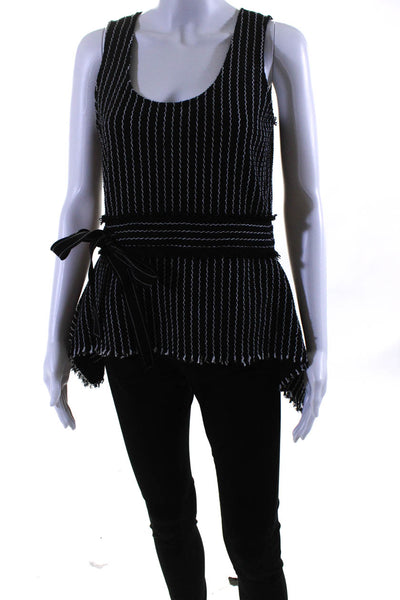 10 Crosby Derek Lam Womens Striped Tank Top Black White Cotton Size 4