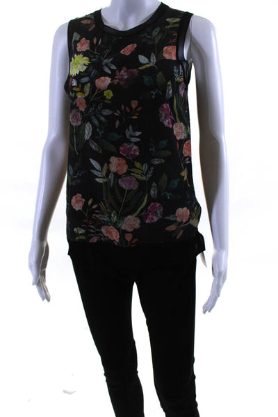 Theory Womens Silk Floral Print Crew Neck Lewie Tank Top Black Size Petite