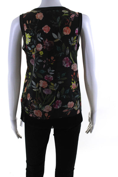 Theory Womens Silk Floral Print Crew Neck Lewie Tank Top Black Size Petite