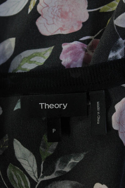Theory Womens Silk Floral Print Crew Neck Lewie Tank Top Black Size Petite