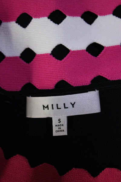 Milly Womens Cut Out High Neck Long Sleeves Sweater Black Pink Size Small