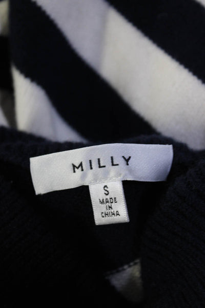 Milly Womens Striped Turtleneck Shell Sweater White Navy Blue  Wool Size Small