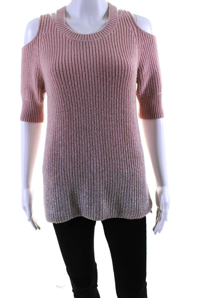 Zoe Jordan Womens Cashmere Cold Shoulder Sweater Pink Silver Size Extra Small