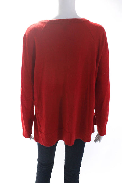 Eileen Fisher Women's Long Sleeve Side Slit Knit Blouse Red Size M