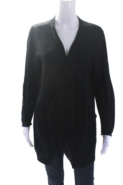 Eileen Fisher Women's Linen Open Front Long Sleeve Cardigan Black Size M