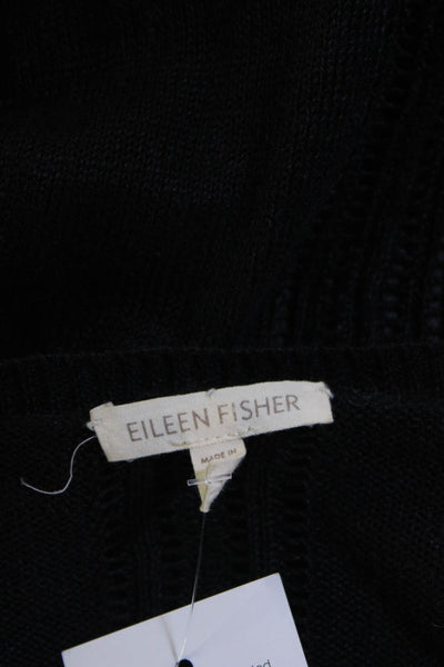 Eileen Fisher Women's Linen Open Front Long Sleeve Cardigan Black Size M