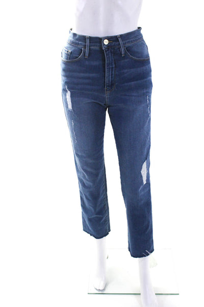 Frame Womens Blue Medium Wash High Rise Distress Denim Jeans Size 26