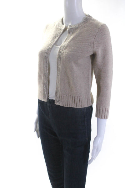 J Crew Collection Womens Rhinestone Trim Hook & Eye Cardigan Sweater Beige XS
