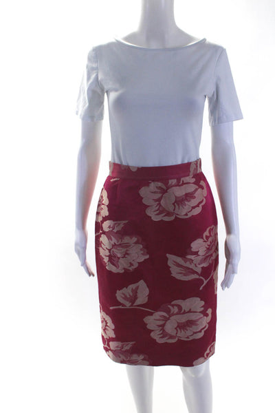 Kate Spade Womens Floral Jacquard Knee Length Pencil Skirt Pink Silk Size 2