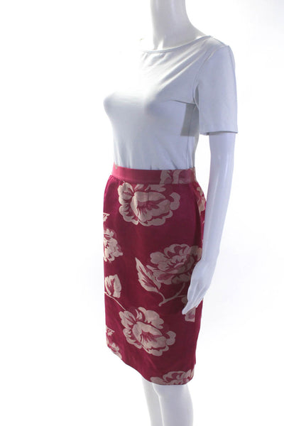 Kate Spade Womens Floral Jacquard Knee Length Pencil Skirt Pink Silk Size 2