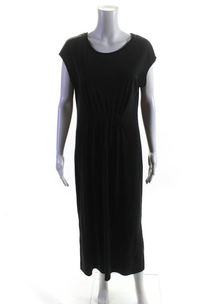 Halston Women's Round Neck Sleeveless Cinch Slit Hem Midi Dress Black Size M