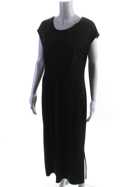 Halston Women's Round Neck Sleeveless Cinch Slit Hem Midi Dress Black Size M