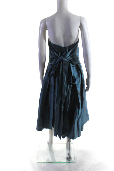 Dessy Collection Women's Square Neck Pleated Flare Midi Dress Blue Size 12