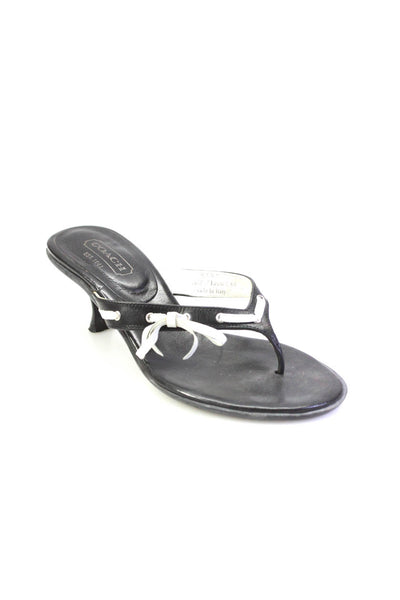 Coach Womens Leather Bow Accent Spool Heeled Flip Flops Black White Size 6.5