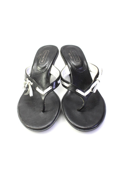 Coach Womens Leather Bow Accent Spool Heeled Flip Flops Black White Size 6.5