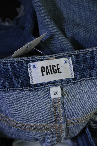 Paige Women's Midrise Distress Straight Leg Medium Wash Denim Pant Size26