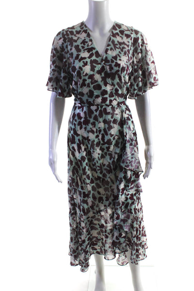 Tanya Taylor Womens Floral Print V Neck Belted A Line Dress Blue Purple Size 2