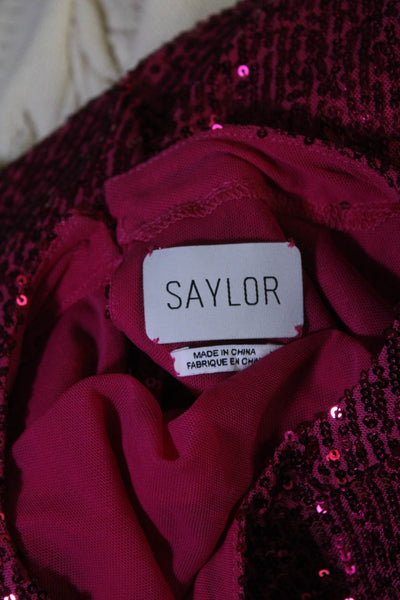 Saylor Womens Sequined Short Sleeves Blouse Magenta Pink Size Extra Small