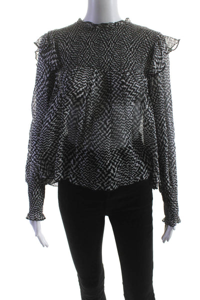 Rag & Bone Womens Abstract Print Long Sleeves Blouse Black White Size Extra Smal