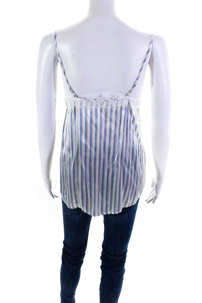 The Koople Women's Silk Lace Trim Striped Camisole Blouse White/Blue Size 2