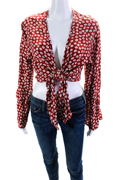 Faithfull The Brand Women's Long Sleeve Tie Front Floral Print Blouse Red Size 4