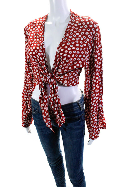 Faithfull The Brand Women's Long Sleeve Tie Front Floral Print Blouse Red Size 4