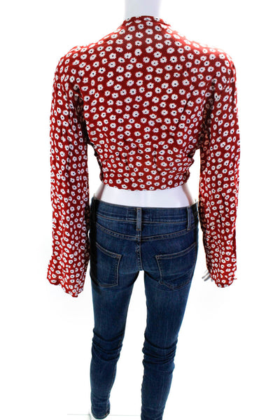 Faithfull The Brand Women's Long Sleeve Tie Front Floral Print Blouse Red Size 4