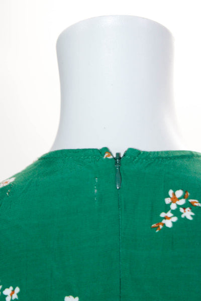 Faithfull The Brand Women's Long Sleeve Floral V-Neck A-line Dress Green Size 4
